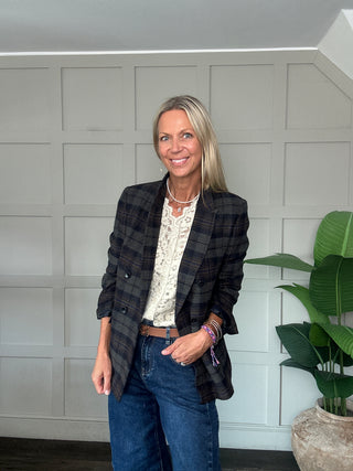Charlie Classic Tweed Double Breasted Blazer - Charcoal/Chocolate/Navy Blue