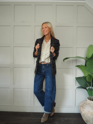 Charlie Classic Tweed Double Breasted Blazer - Charcoal/Chocolate/Navy Blue