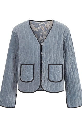 Cambridge Reversible Jacket, Velvet/Floral Print - Pale Blue/Off White