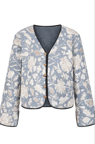 Cambridge Reversible Jacket, Velvet/Floral Print - Pale Blue/Off White