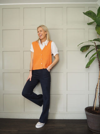 Edith Alpaca Mix Sleeveless Cardigan - Baby Pink, Cornflower Blue, Oatmeal, Orange