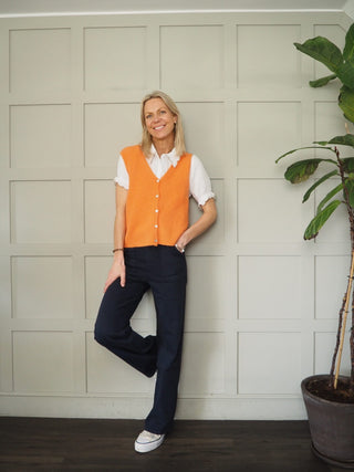 Edith Alpaca Mix Sleeveless Cardigan - Baby Pink, Cornflower Blue, Oatmeal, Orange