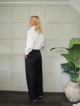 Chulla Satin Feel Tailored Wide Leg Trousers By Moss Copenhagen - Black