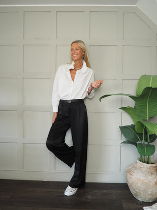 Chulla Satin Feel Tailored Wide Leg Trousers By Moss Copenhagen - Black