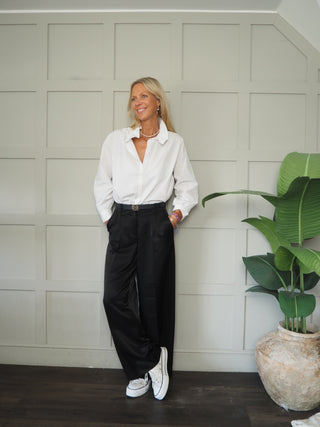 Chulla Satin Feel Tailored Wide Leg Trousers By Moss Copenhagen - Black