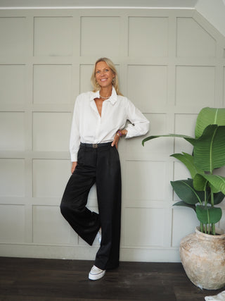 Chulla Satin Feel Tailored Wide Leg Trousers By Moss Copenhagen - Black