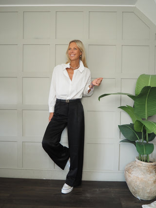 Chulla Satin Feel Tailored Wide Leg Trousers By Moss Copenhagen - Black