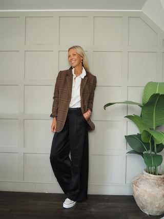 Maxine Classic Tweed Single Breasted Blazer - Black/Chocolate/Caramel