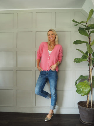 Oreo V-Neck Cardigan with 5 Pearlescent Buttons - 7 Colours