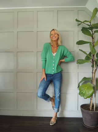 Oreo V-Neck Cardigan with 5 Pearlescent Buttons - 7 Colours