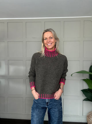 Una Turtle Neck with Contrasting Blanket Stitch Jumper, Best Seller - 17 Colours