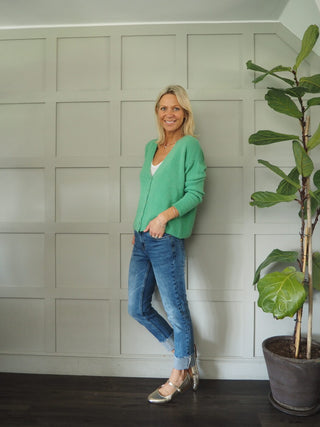 Oreo V-Neck Cardigan with 5 Pearlescent Buttons - 7 Colours