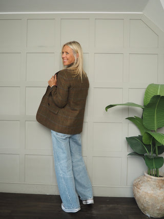 Stephanie Classic Tweed Double Breasted Blazer - Green/Blue/Yellow