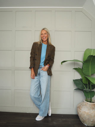 Stephanie Classic Tweed Double Breasted Blazer - Green/Blue/Yellow