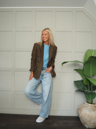Stephanie Classic Tweed Double Breasted Blazer - Green/Blue/Yellow