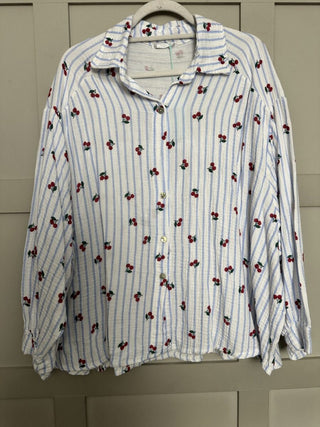 Cherry and Stripe Relaxed Fit Blouse - Off White