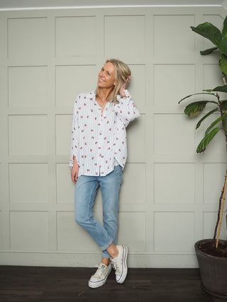 Cherry and Stripe Relaxed Fit Blouse - Off White