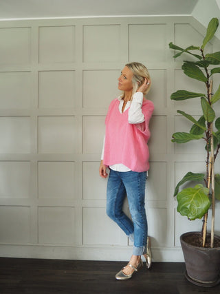 Keitetta Short Sleeve Tank Top Jumper - Bubblegum Pink, Pale Pink, Navy Blue and Oatmeal