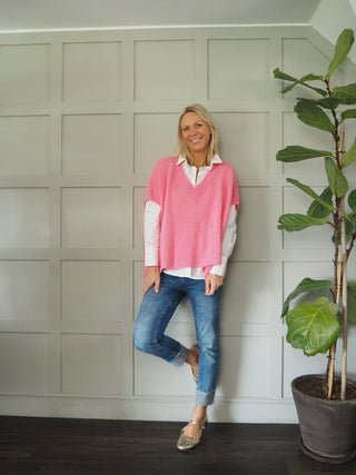 Keitetta Short Sleeve Tank Top Jumper - Bubblegum Pink, Pale Pink, Navy Blue and Oatmeal