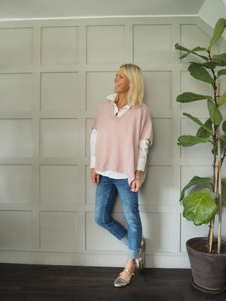 Keitetta Short Sleeve Tank Top Jumper - Bubblegum Pink, Pale Pink, Navy Blue and Oatmeal