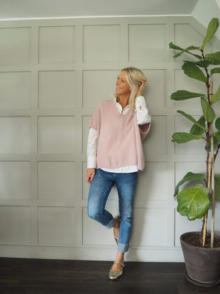 Keitetta Short Sleeve Tank Top Jumper - Bubblegum Pink, Pale Pink, Navy Blue and Oatmeal