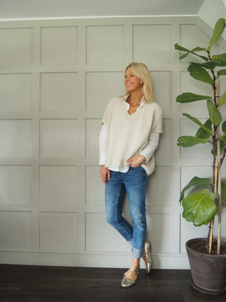 Keitetta Short Sleeve Tank Top Jumper - Bubblegum Pink, Pale Pink, Navy Blue and Oatmeal