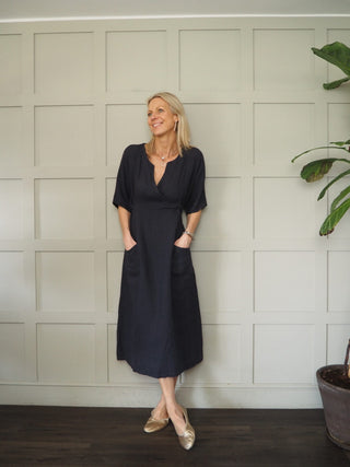 Kensington Linen Dress - Khaki Green, Mushroom, Navy Blue, Tomato Red