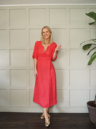 Kensington Linen Dress - Khaki Green, Mushroom, Navy Blue, Tomato Red