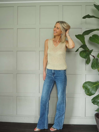 Pongo Long Length, Raw Hem Denim Jeans with Side and Back Pockets - Mid Blue