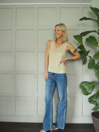 Pongo Long Length, Raw Hem Denim Jeans with Side and Back Pockets - Mid Blue