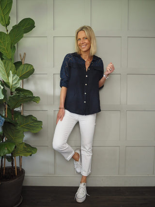 Wanda Mid Rise, Straight Leg Denim Jeans with Raw Hem - White