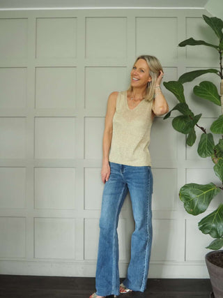 Pongo Long Length, Raw Hem Denim Jeans with Side and Back Pockets - Mid Blue