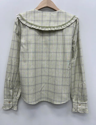 Philippa Blouse with Peter Pan Collar - Green Check, Off White