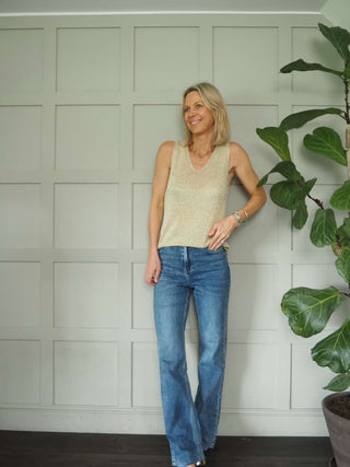 Pongo Long Length, Raw Hem Denim Jeans with Side and Back Pockets - Mid Blue