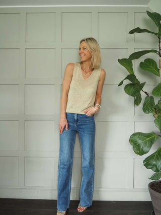 Pongo Long Length, Raw Hem Denim Jeans with Side and Back Pockets - Mid Blue