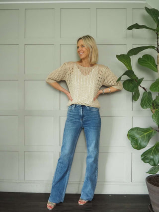 Pongo Long Length, Raw Hem Denim Jeans with Side and Back Pockets - Mid Blue