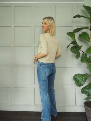 Pongo Long Length, Raw Hem Denim Jeans with Side and Back Pockets - Mid Blue