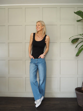 Yvonne Vest with Scoop Neck - Black, Off White