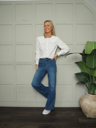 Philippa Blouse with Peter Pan Collar - Green Check, Off White