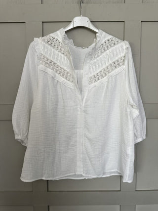 Royal Cheesecloth Cropped Sleeve Blouse - Baby Blue, Coral, Off White, Yellow