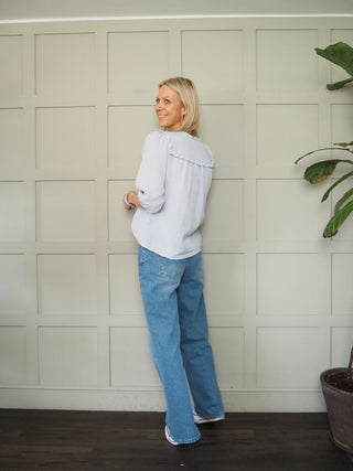 Royal Cheesecloth Cropped Sleeve Blouse - Baby Blue, Coral, Off White, Yellow