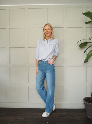 Royal Cheesecloth Cropped Sleeve Blouse - Baby Blue, Coral, Off White, Yellow