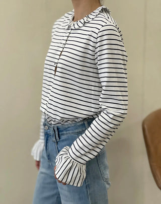 Lymington Stripe T Shirt Style Blouse - Navy/Off White