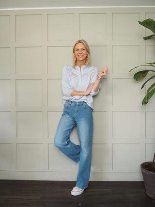 Royal Cheesecloth Cropped Sleeve Blouse - Baby Blue, Coral, Off White, Yellow