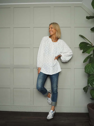 Fayre Diamond Pattern Blouse - Black and Off White