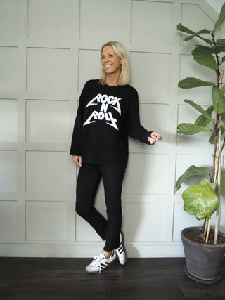 Rock n Roll Round Neck, Oversized Jumper - Black and Grey