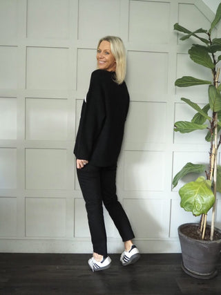 Rock n Roll Round Neck, Oversized Jumper - Black and Grey