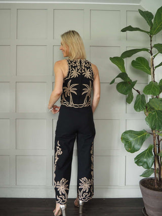 Lolly Top &amp; Trouser Set with Embroidered &amp; Scallop Detail - Black and Off White