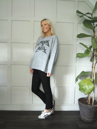 Rock n Roll Round Neck, Oversized Jumper - Black and Grey
