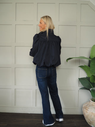 Paris Bubble Hem Swing Jacket with Funnel Neck - Khaki, Navy Blue